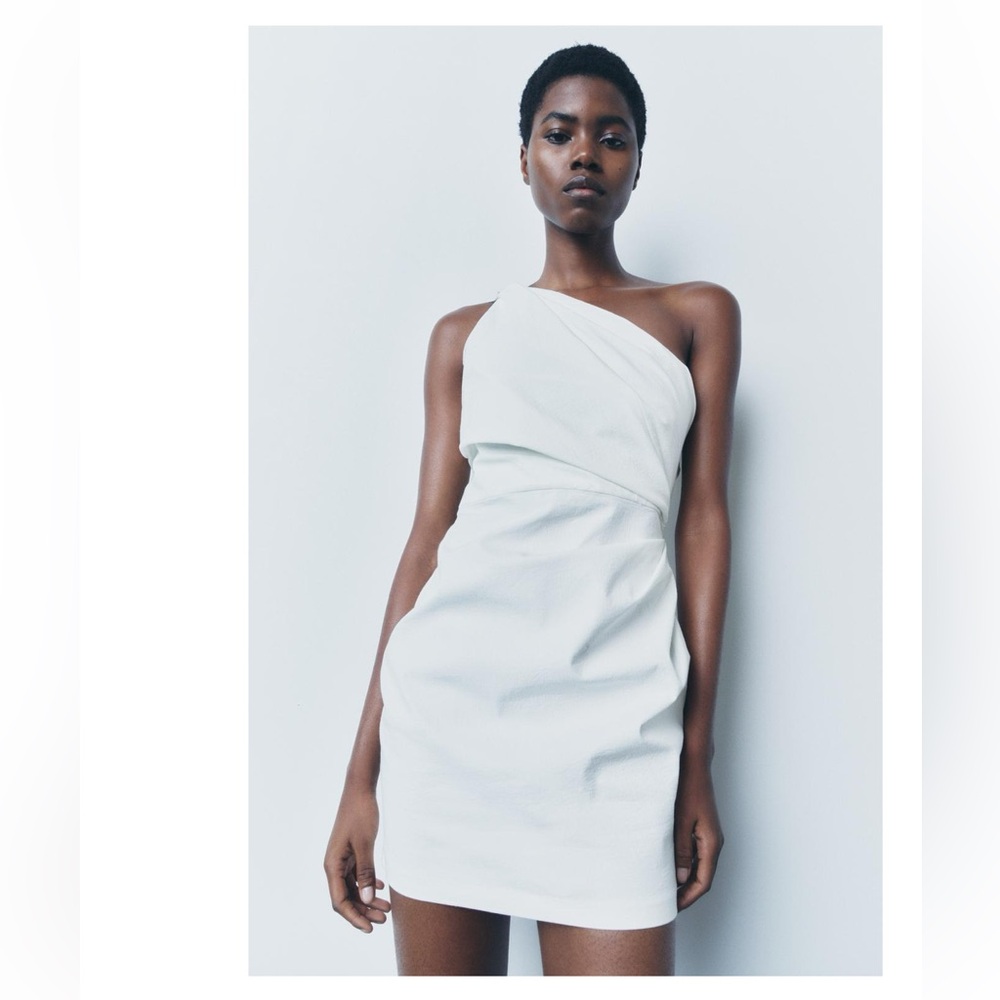 ZARA | white draped asymmetric mini dress | XS